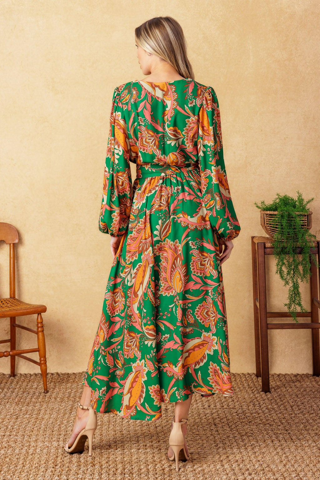 SUNNYSIDE FLORALS WOVEN MIDI DRESS