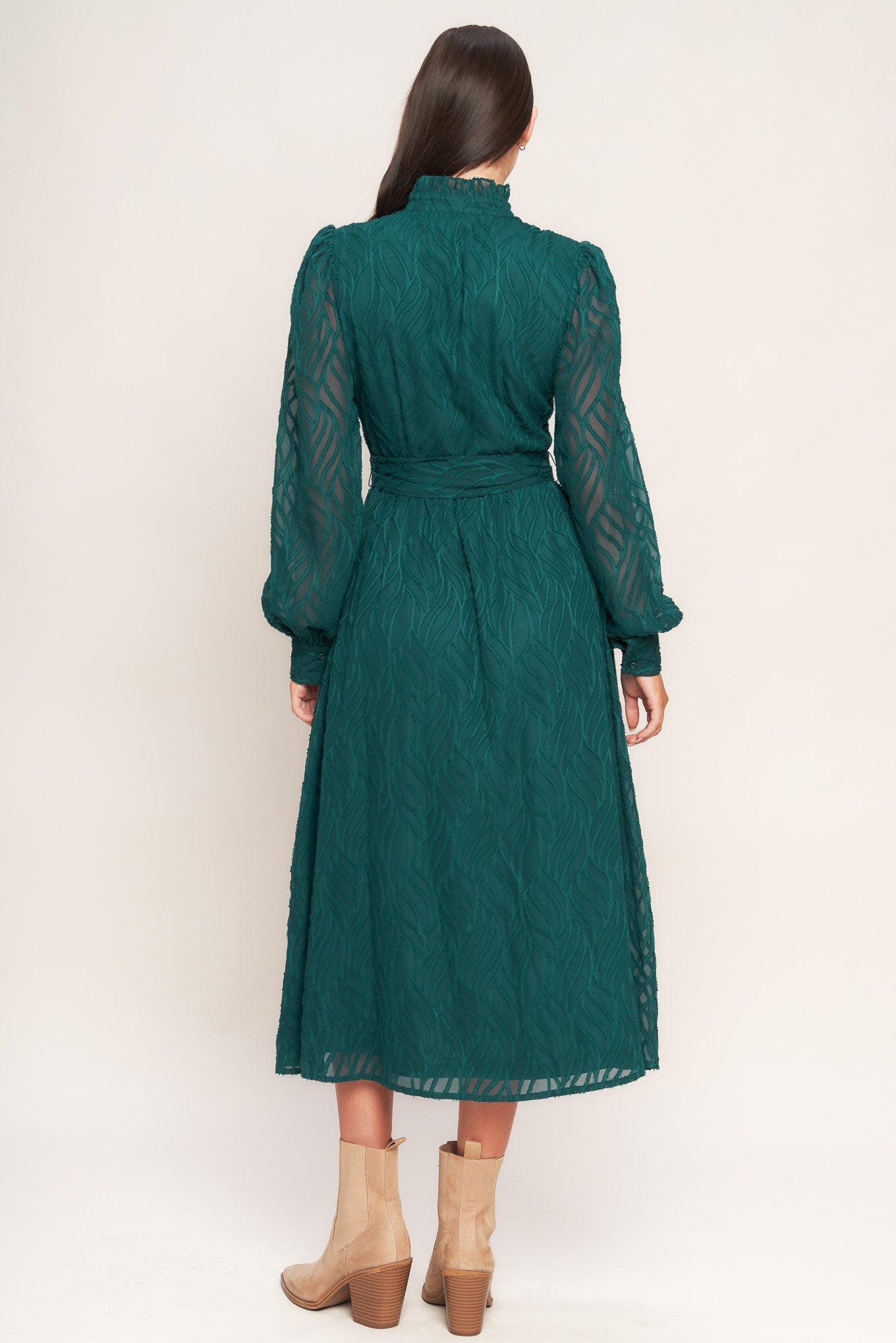 EMERALD WHISPER WOVEN MIDI DRESS