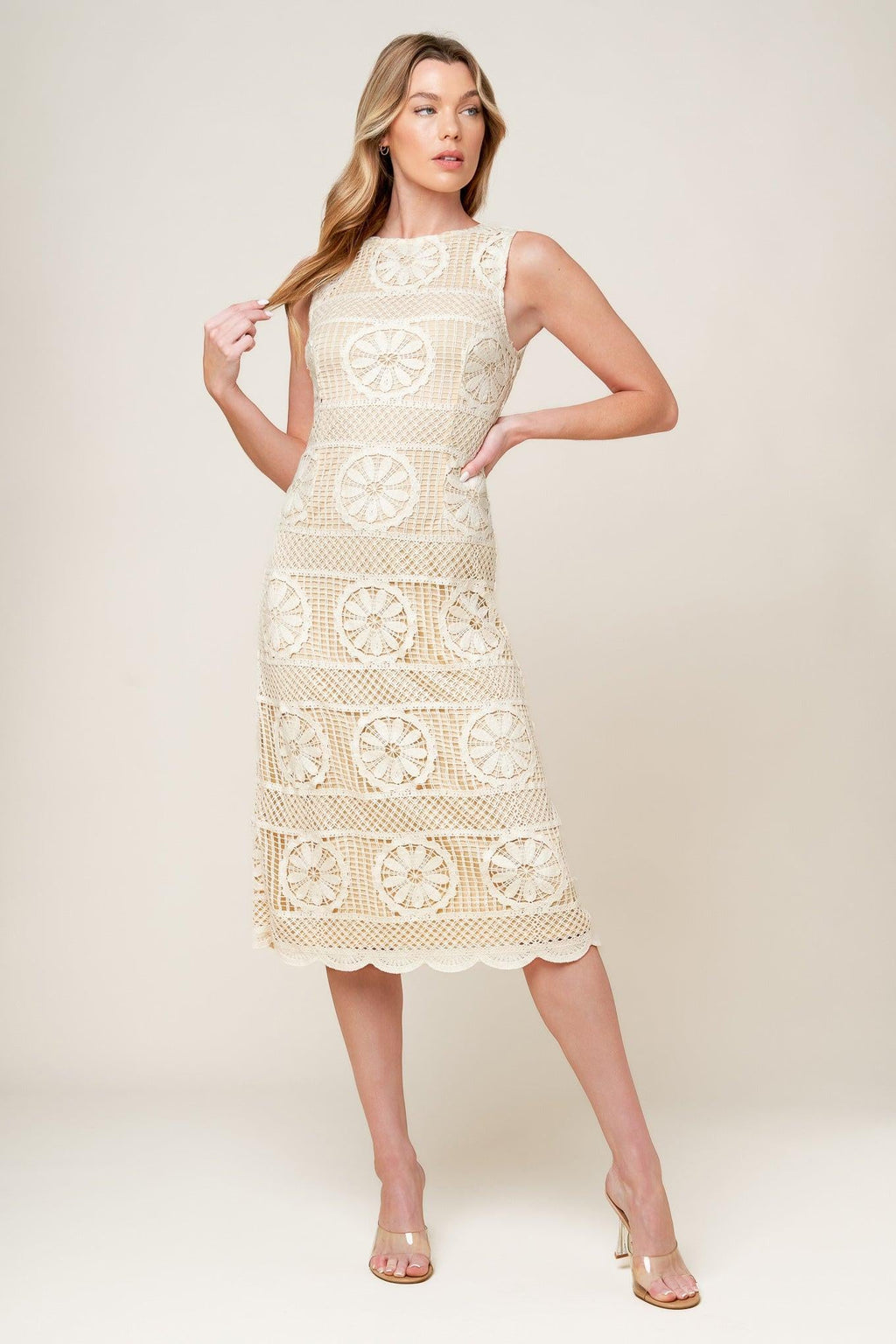Prettiest Energy Cream Lace Midi Dress