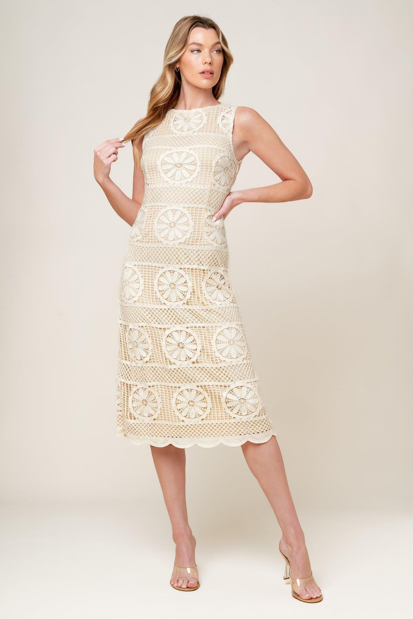 Prettiest Energy Cream Lace Midi Dress