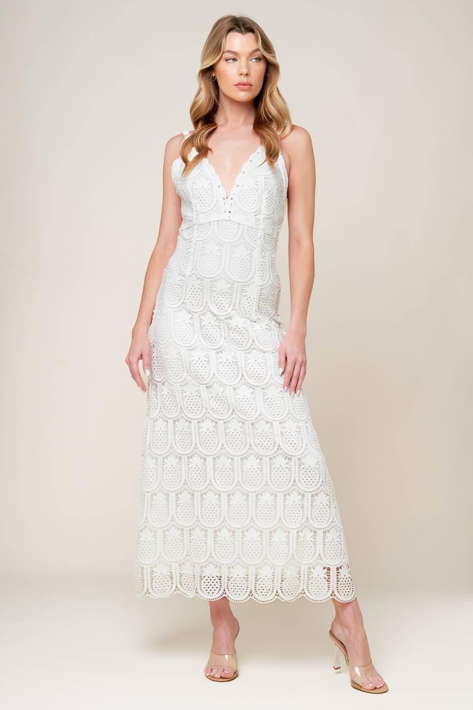 Loving Mentality White Woven Lace Midi Dress