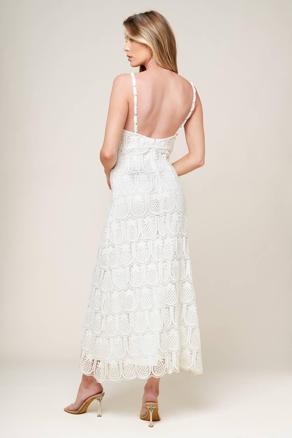 Loving Mentality White Woven Lace Midi Dress