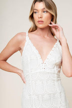 Loving Mentality White Woven Lace Midi Dress