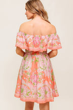 WHISPERING CORAL WOVEN MINI DRESS