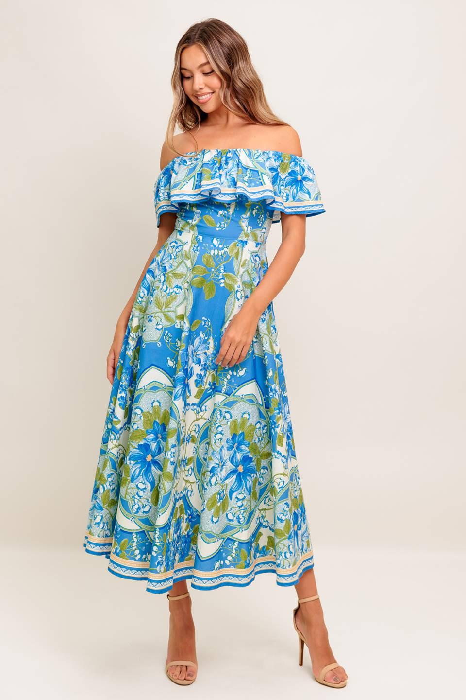 Tropical Haze Woven Midi Dress