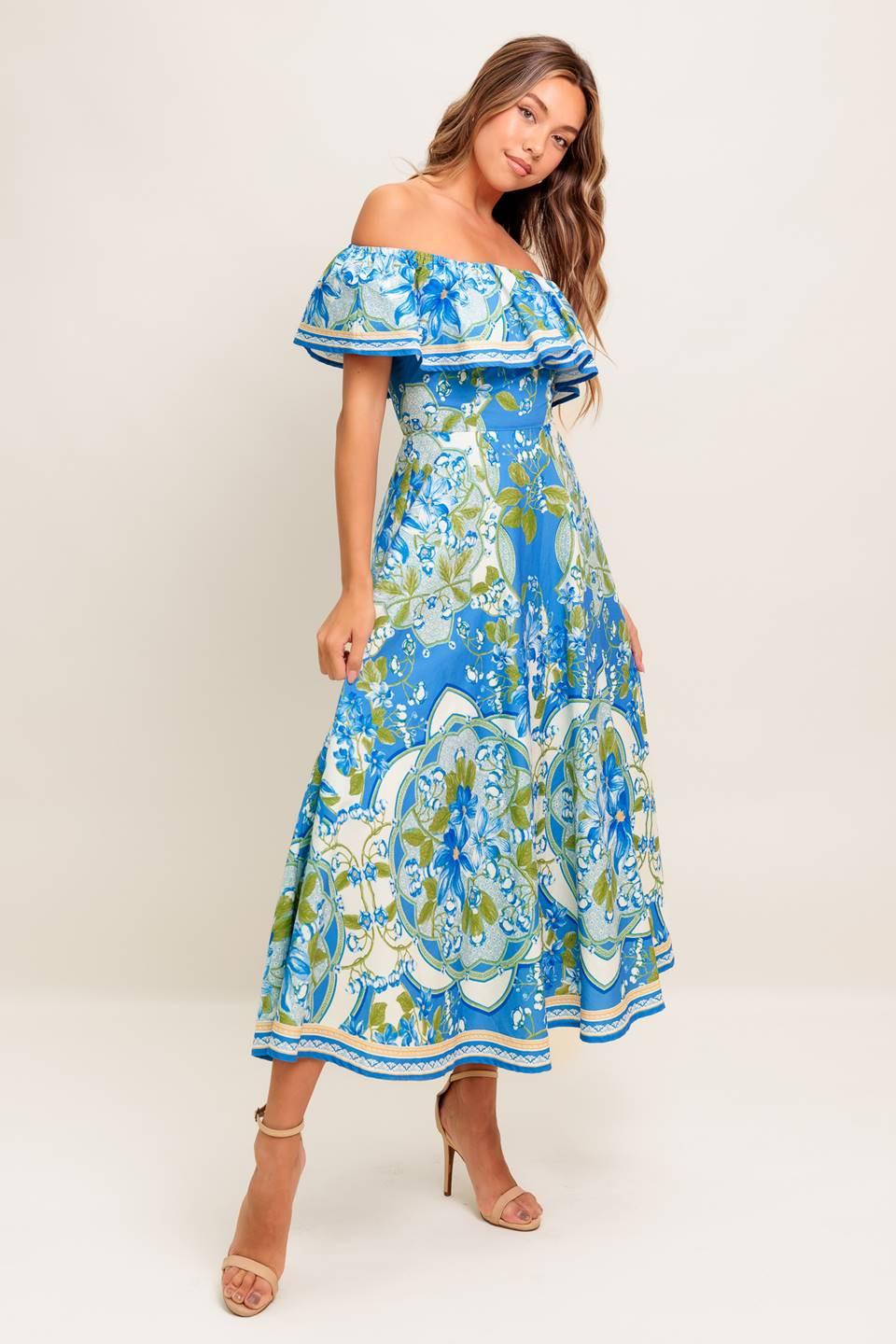 Tropical Haze Woven Midi Dress