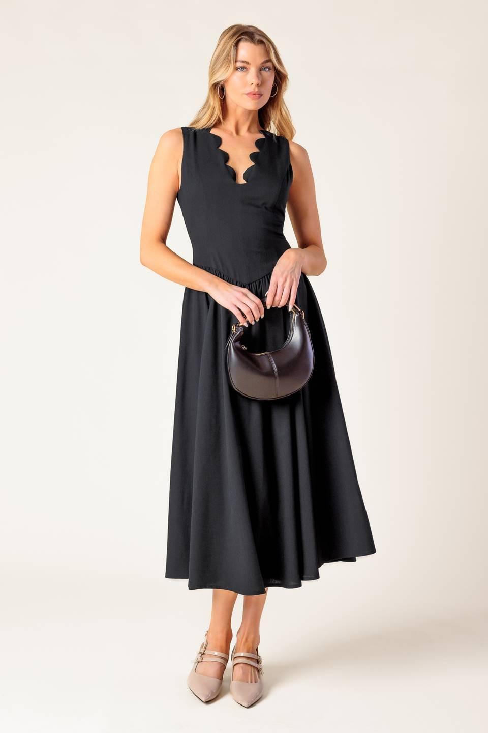 For the Record Black Midi Dress