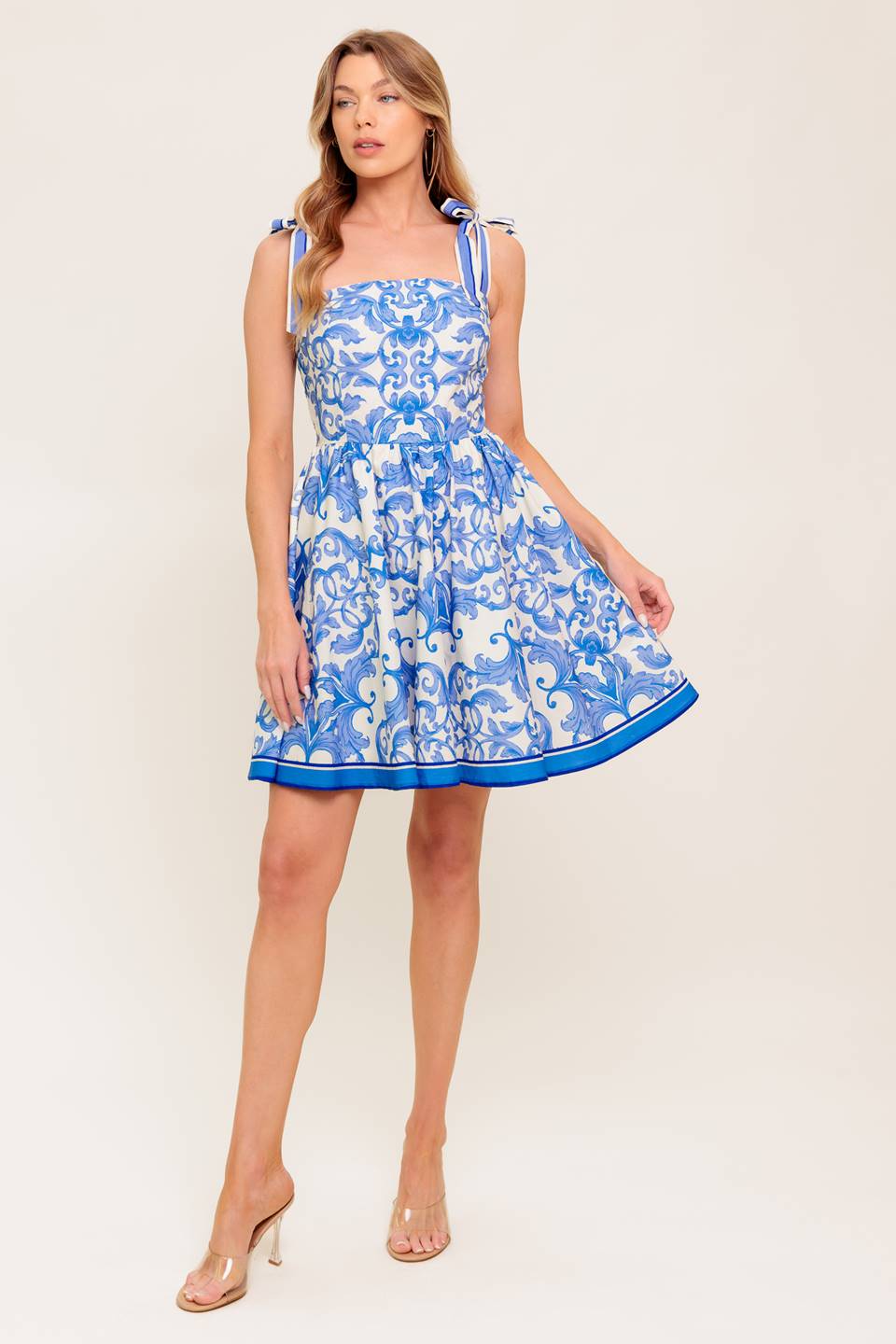 FLORENCE DAYS FLORAL BLUE WOVEN MINI DRESS