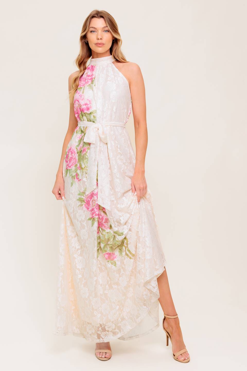 BOTANICAL DREAM WOVEN LACE MAXI DRESS