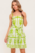 SUNDOWN CHARM GREEN WOVEN MINI DRESS