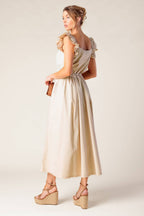 CHAMPAGNE TOAST TAUPE WOVEN MIDI DRESS