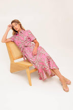 Sweet Camellia Pink Woven Midi Dress