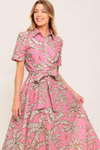 Sweet Camellia Pink Woven Midi Dress