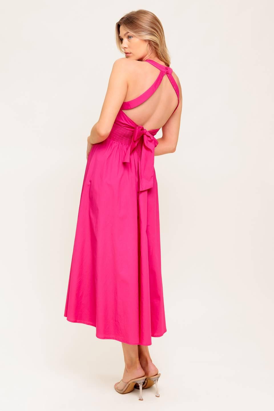 Peony Touch Fuchsia Midi Dress