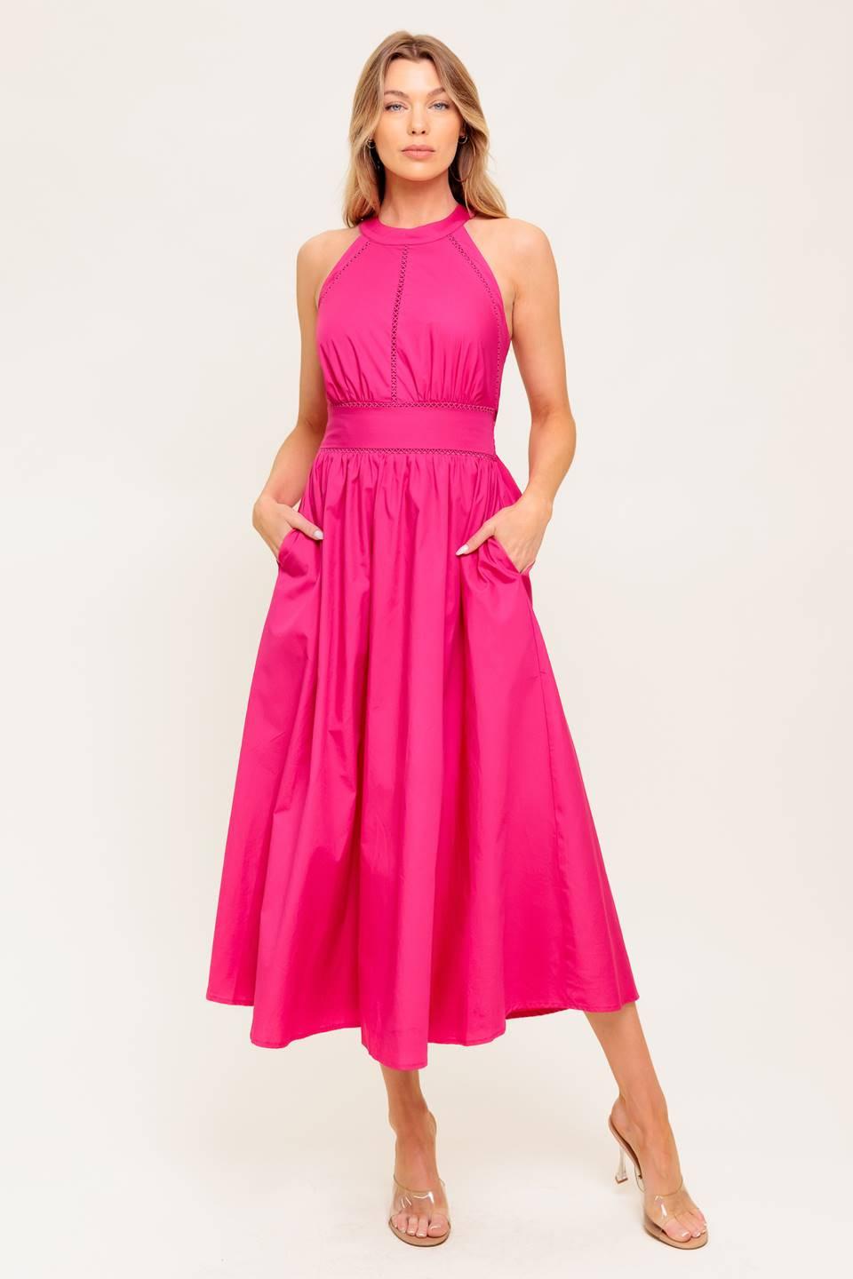 Peony Touch Fuchsia Midi Dress