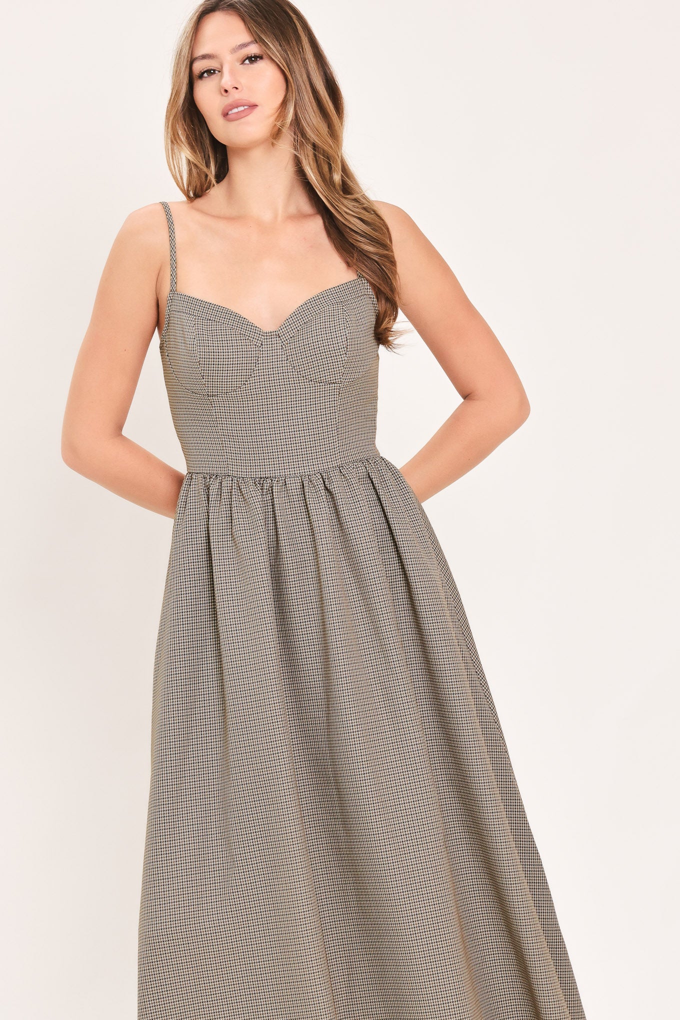 Where Hearts Wander Plaid Midi Dress
