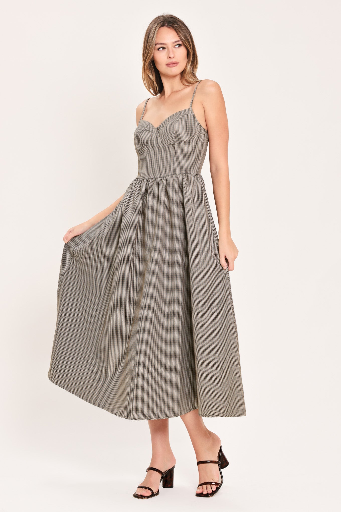 Where Hearts Wander Plaid Midi Dress