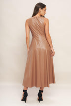 BARE SOPHISTIQUE FAUX LEATHER MIDI DRESS