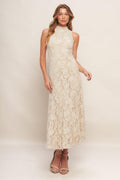 Elegant Floral Stretch Lace Midi Dress