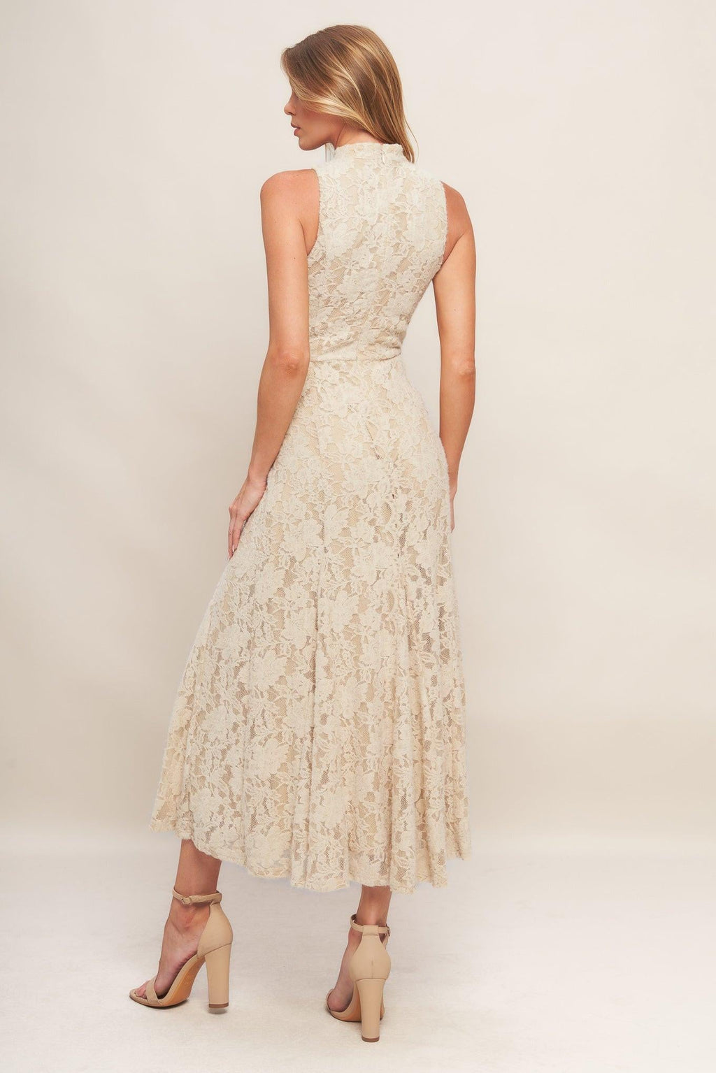 Elegant Floral Stretch Lace Midi Dress