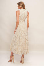 Elegant Floral Stretch Lace Midi Dress