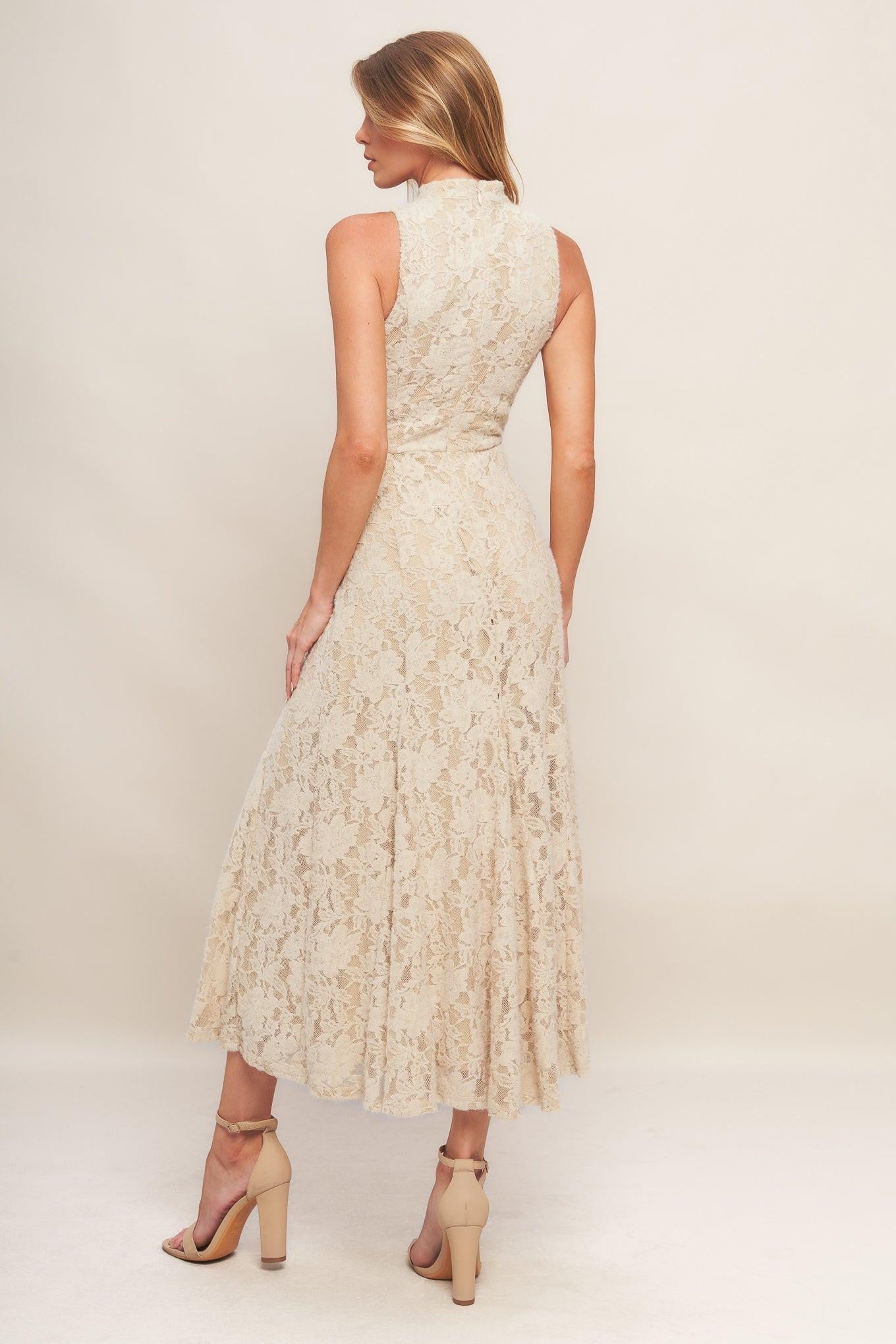 Elegant Floral Stretch Lace Midi Dress
