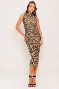WILD INSTINCT LEOPARD MESH MIDI DRESS