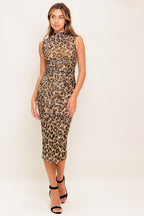 Wild Instinct Leopard Power Mesh Midi Dress