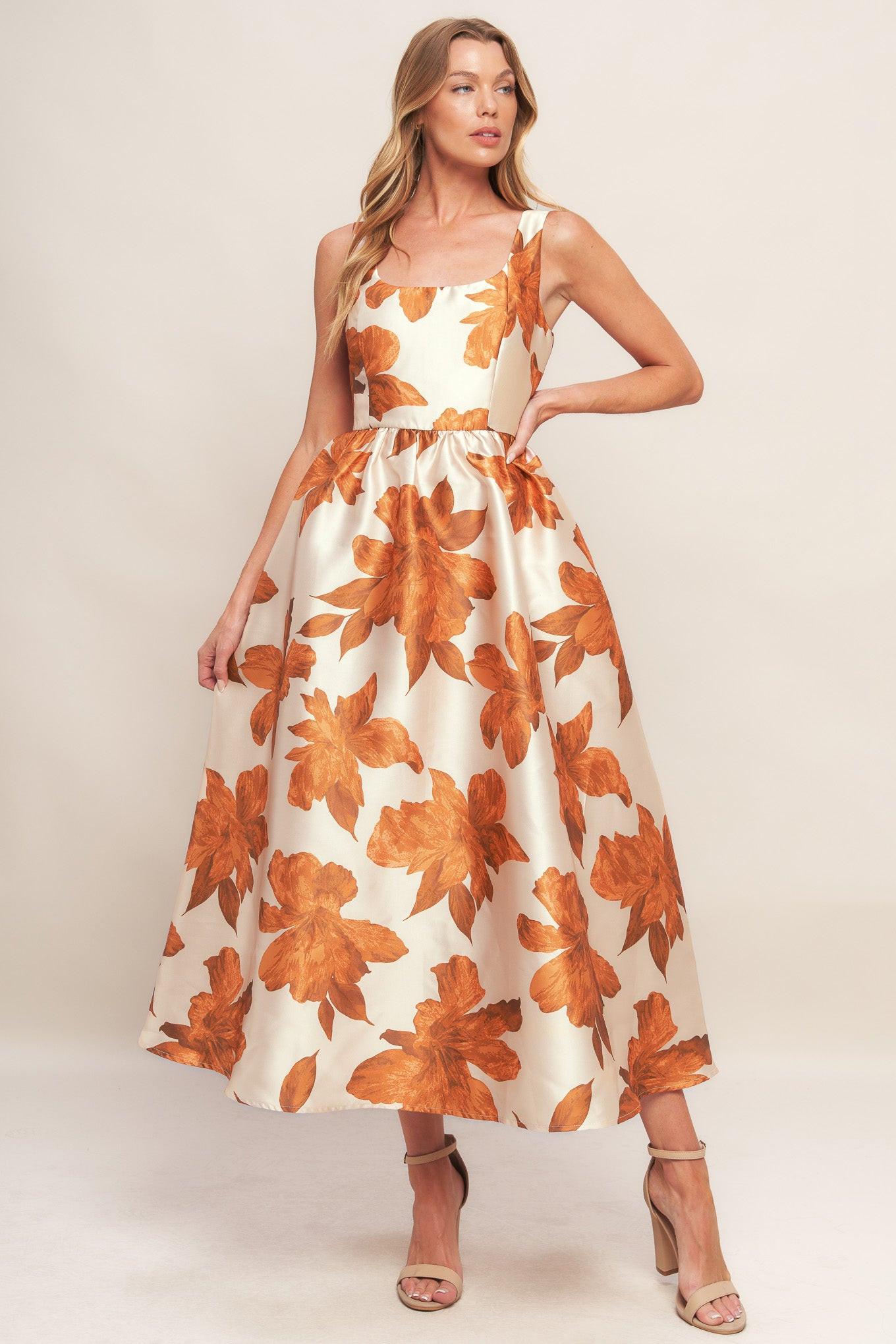 Autumnal Floral Midi Dress