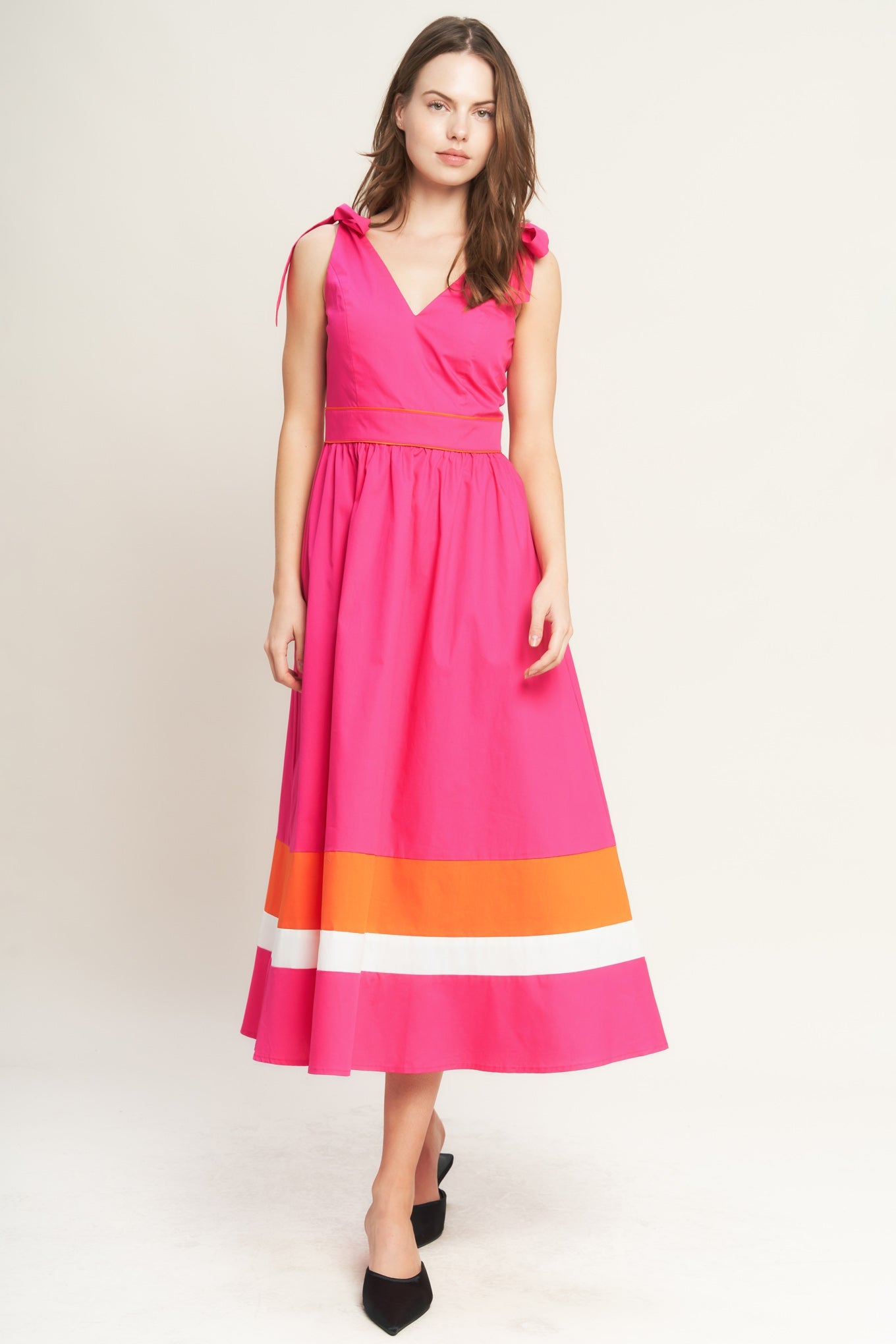 FOREST CHARM FUCHSIA ORANGE WOVEN MIDI DRESS