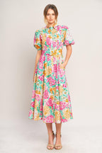 BLOOMING GARDEN WOVEN MIDI DRESS