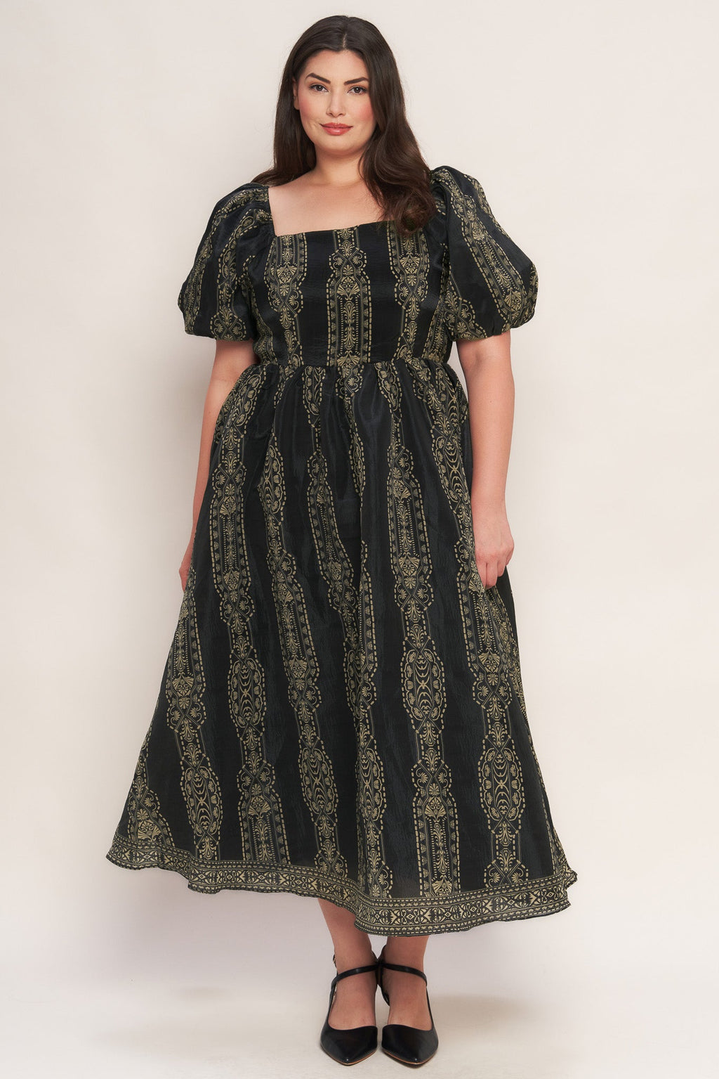 VINTAGE SQUARE WOVEN MIDI DRESS