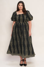 VINTAGE SQUARE WOVEN MIDI DRESS