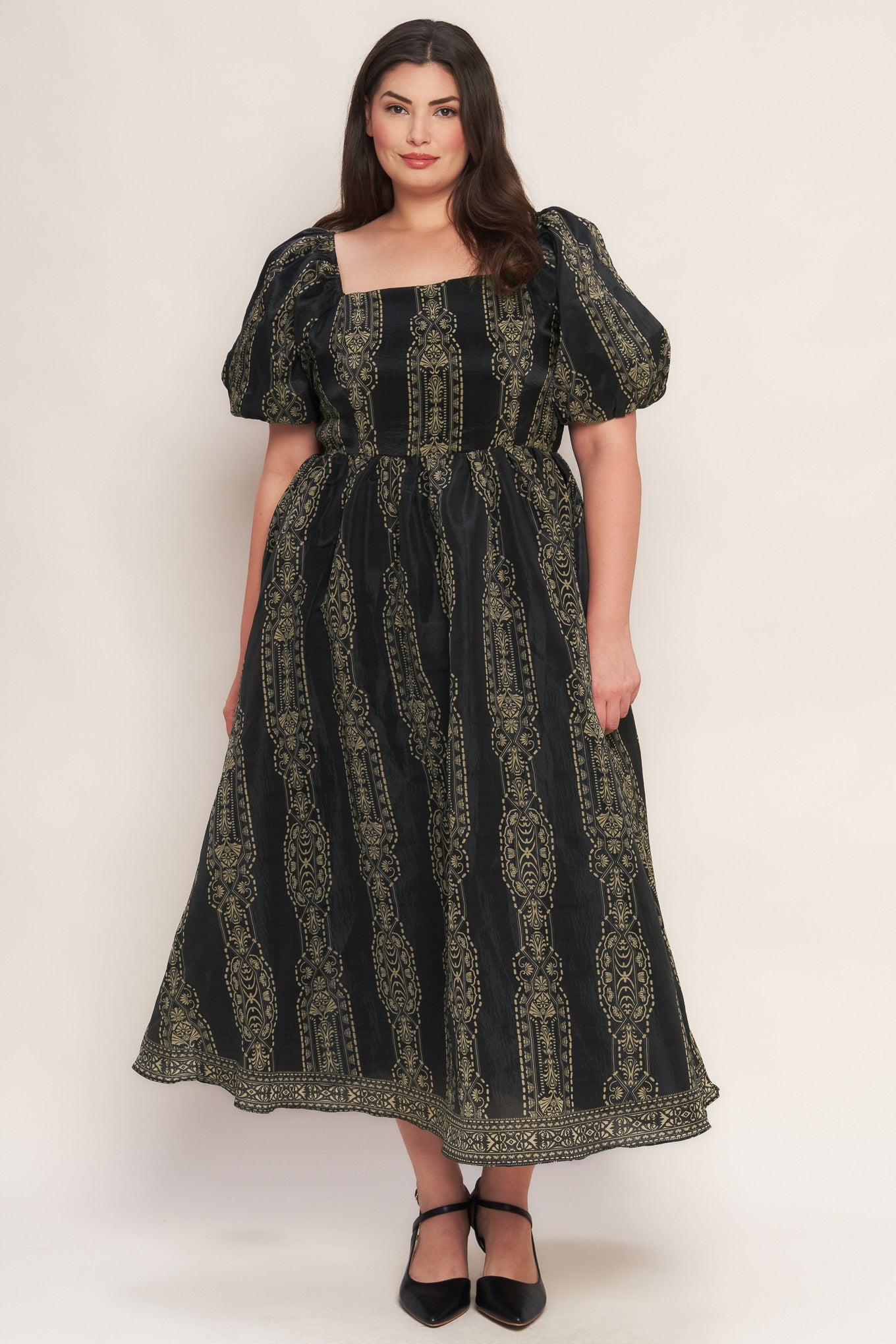 VINTAGE SQUARE WOVEN MIDI DRESS