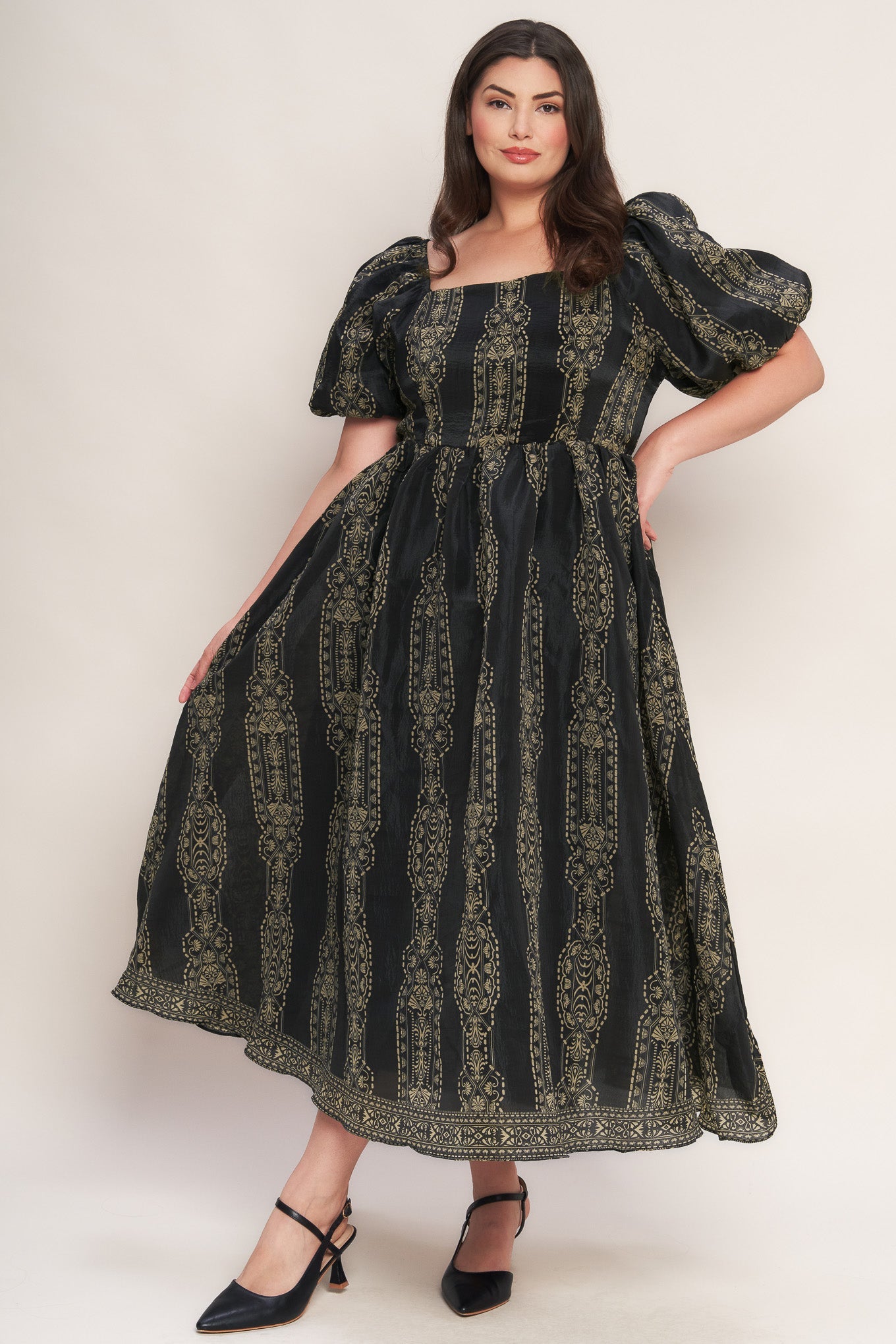 VINTAGE SQUARE WOVEN MIDI DRESS