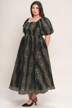 VINTAGE SQUARE WOVEN MIDI DRESS