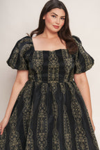 VINTAGE SQUARE WOVEN MIDI DRESS