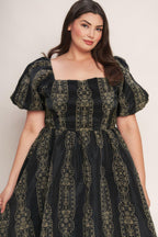 VINTAGE SQUARE WOVEN MIDI DRESS