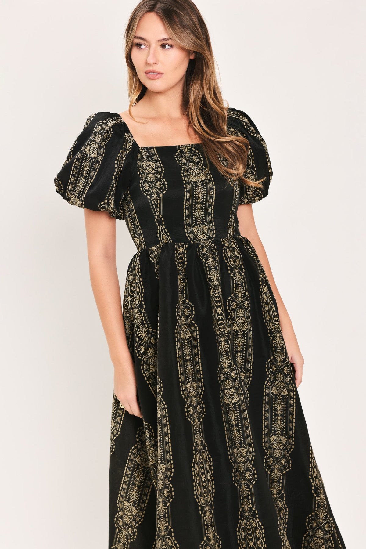 VINTAGE SQUARE WOVEN MIDI DRESS