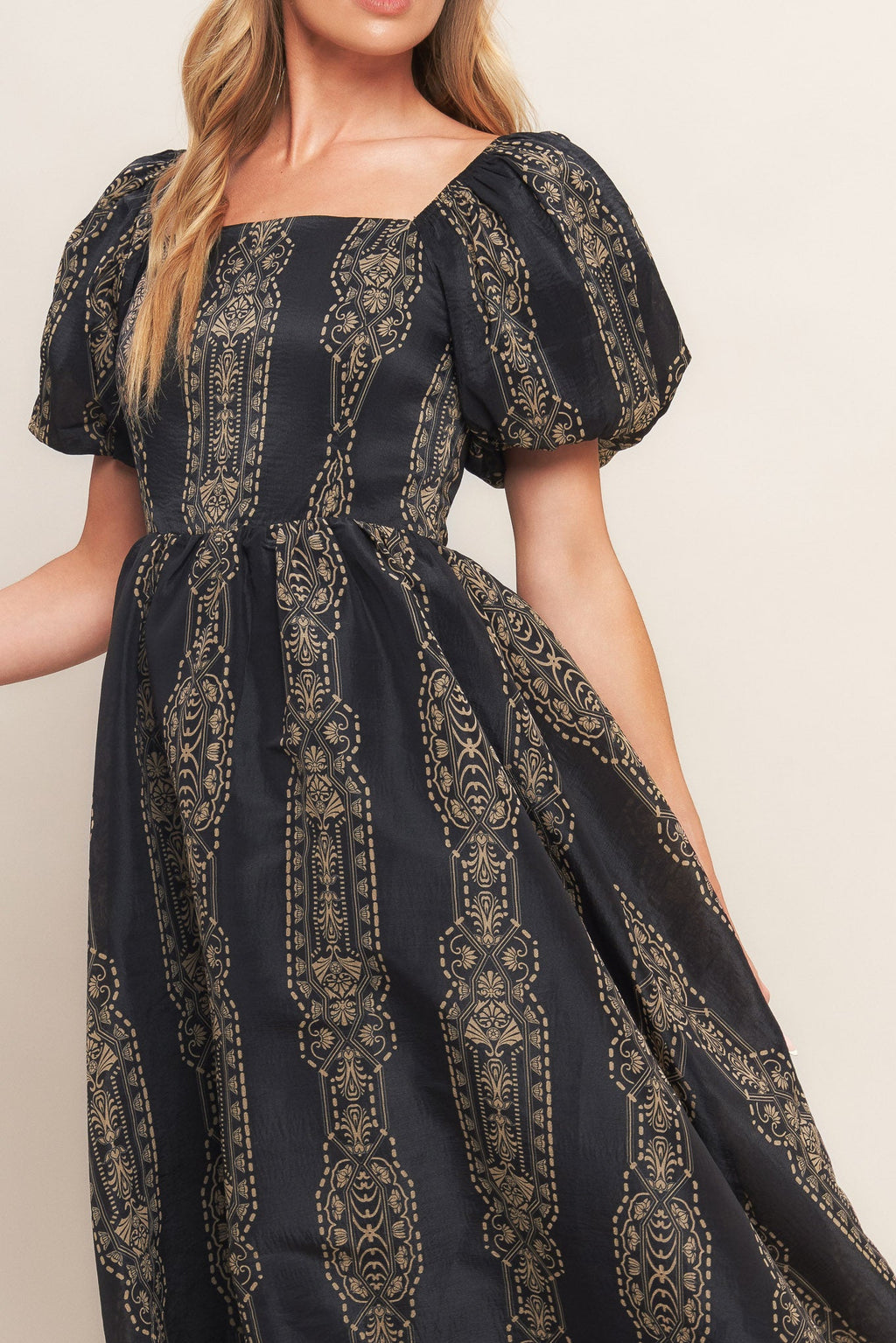 VINTAGE SQUARE WOVEN MIDI DRESS