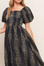 VINTAGE SQUARE WOVEN MIDI DRESS