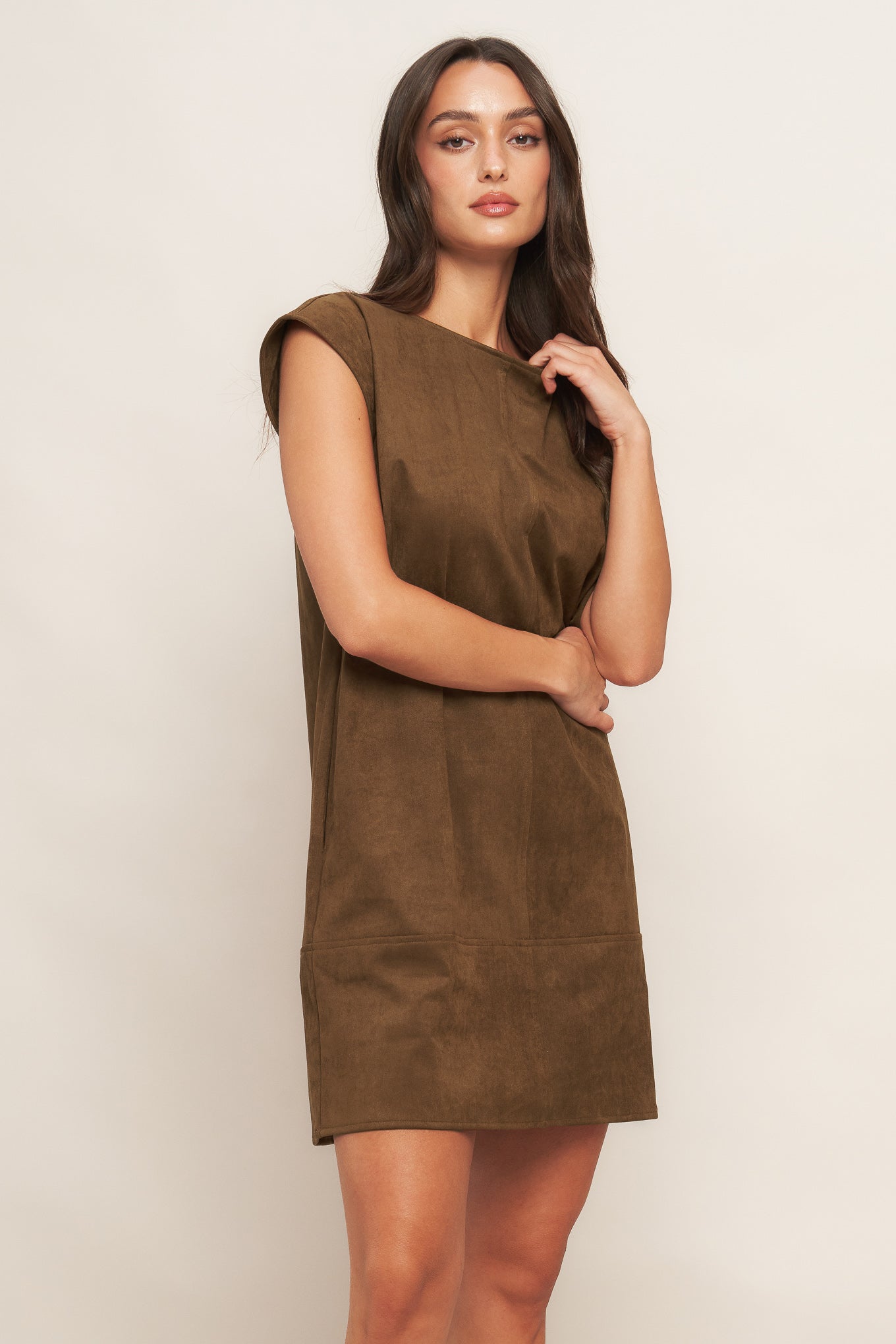 faux suede midi shift dress