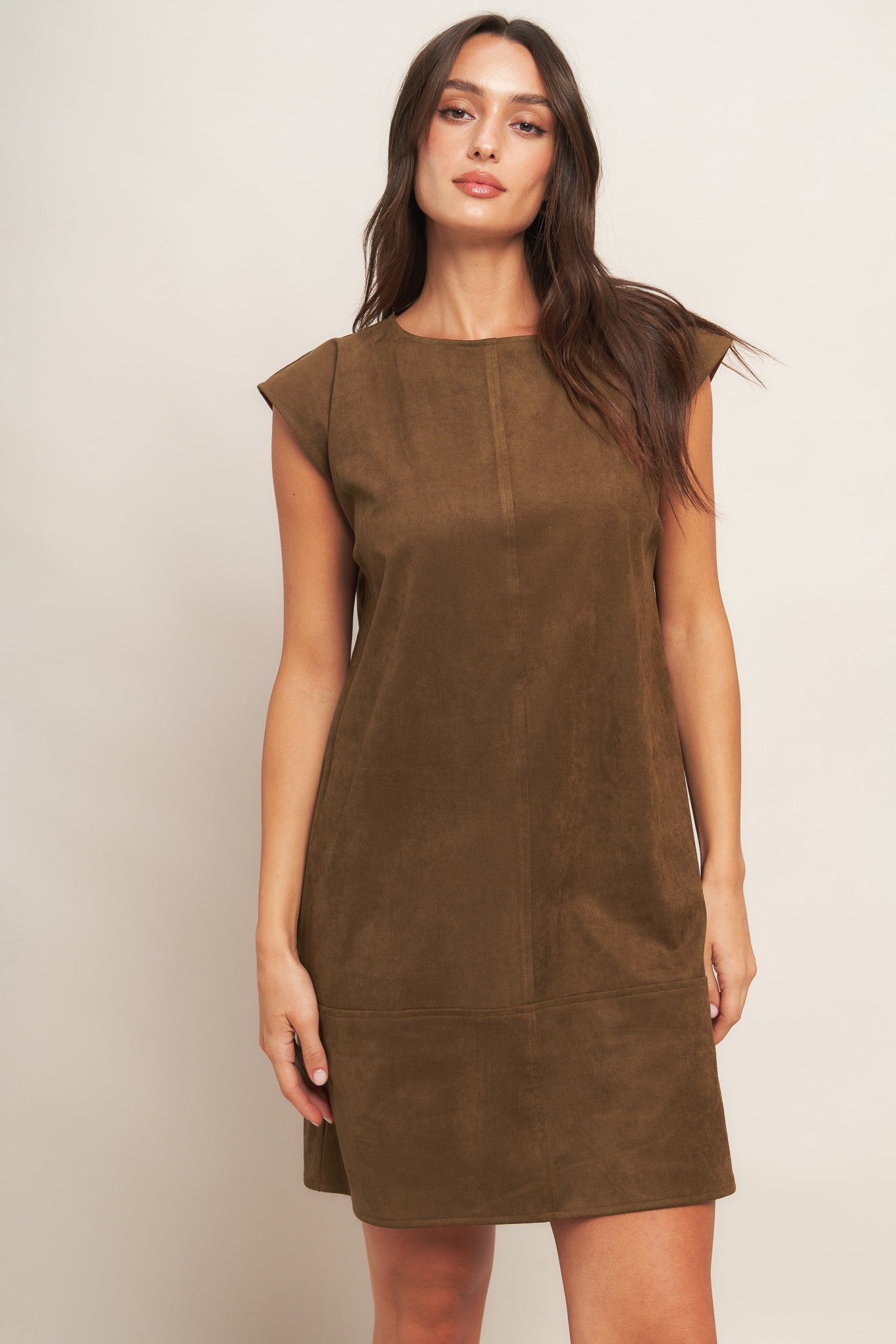 faux suede midi shift dress