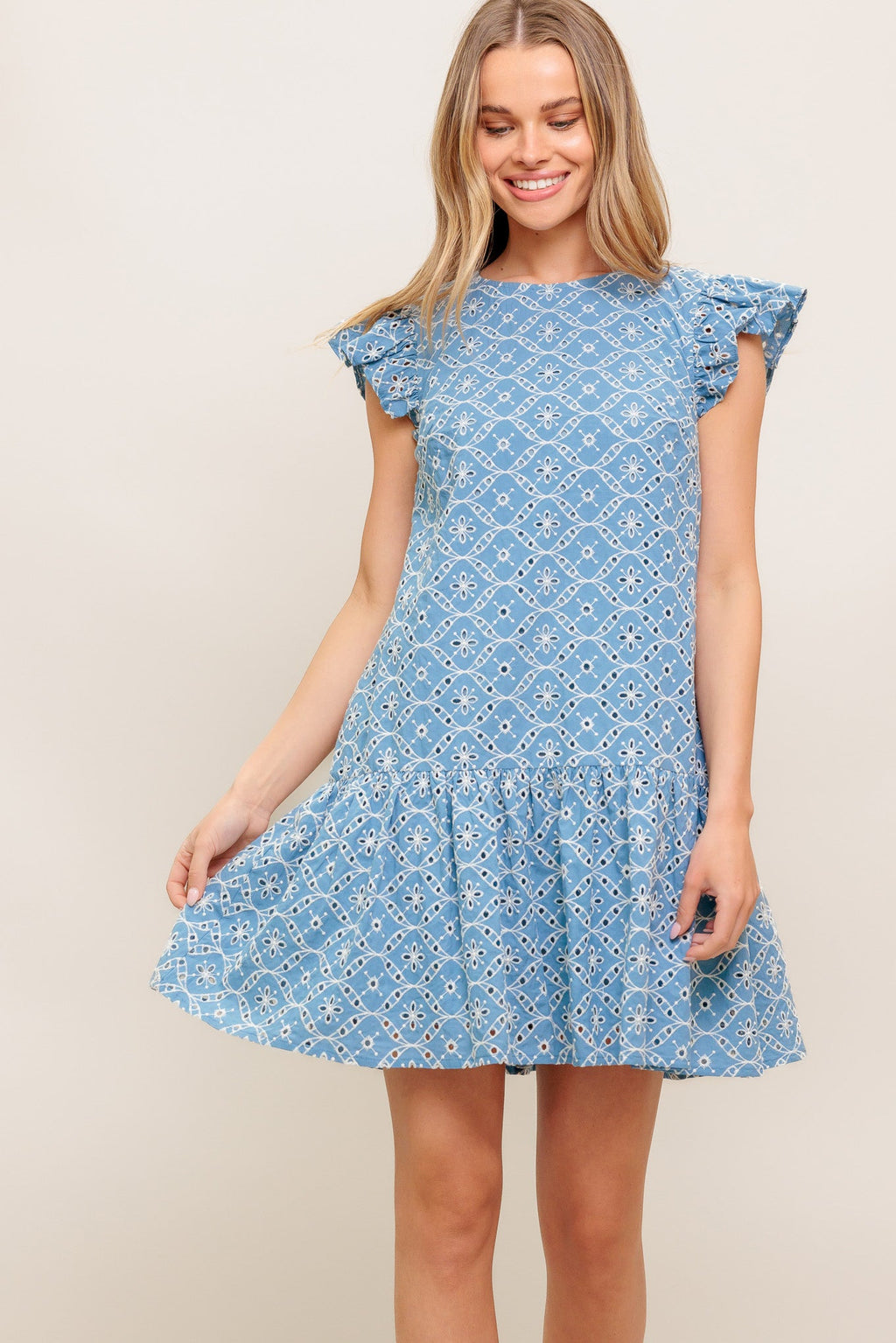 CUPCAKE SMILE WOVEN EYELET BABYDOLL DRESS