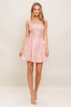 PINK JACQUARD SATIN MINI DRESS