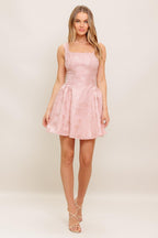 Sweet Bloom Woven Jacquard Satin Mini Dress
