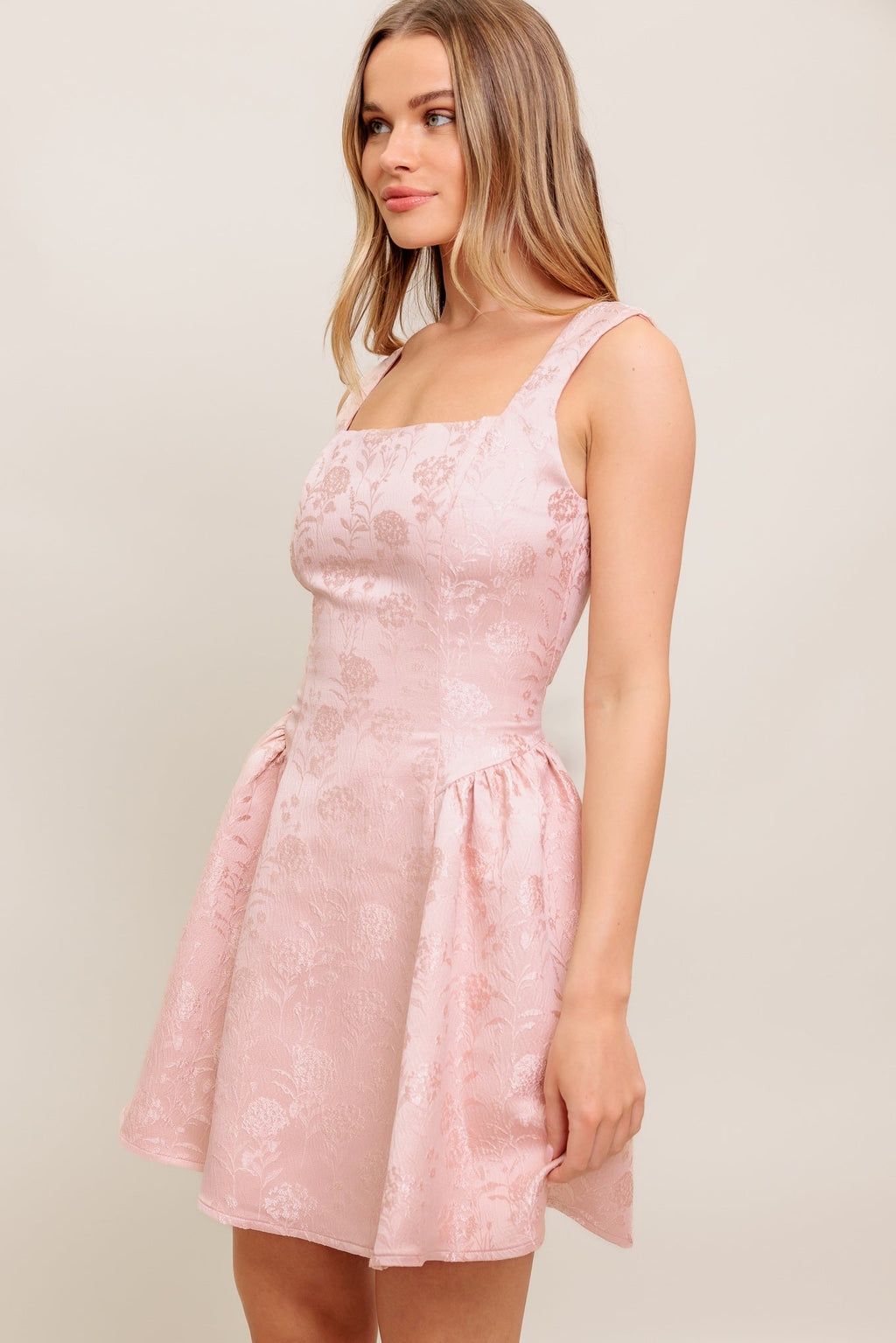 PINK JACQUARD SATIN MINI DRESS