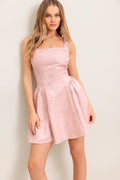 PINK JACQUARD SATIN MINI DRESS