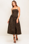 WALK SOFT, STRIKE STRONG LEOPARD WOVEN MIDI DRESS