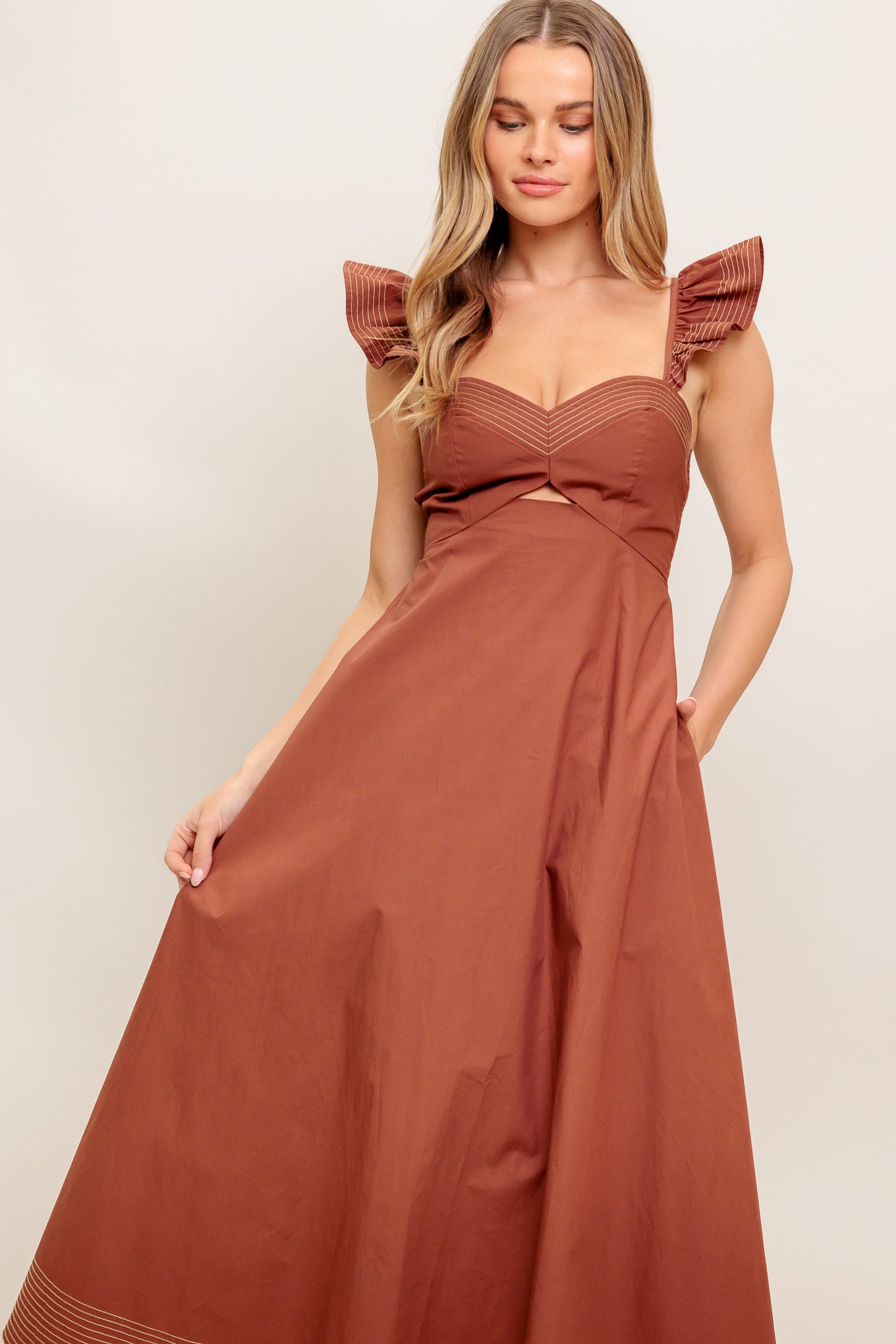 TUSCAN SUNSET WOVEN MIDI DRESS